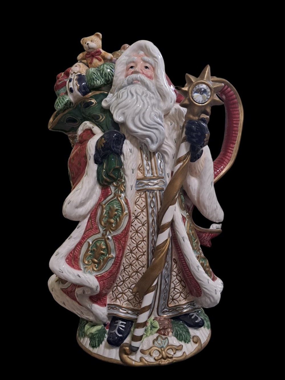 Fitz and Floyd white, red, green and gold Santa Teapot